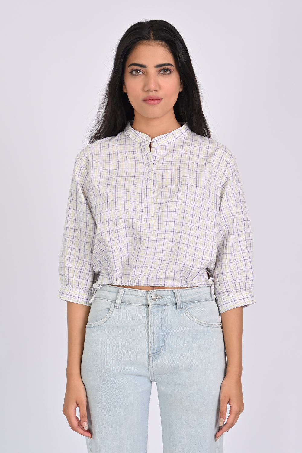 CHECKERED SHIRT WITH DRAWSTRING DETAIL