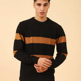 CABLE KNIT CONTRAST STRIPE SWEATER