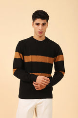 CABLE KNIT CONTRAST STRIPE SWEATER