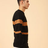 CABLE KNIT CONTRAST STRIPE SWEATER