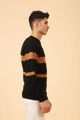 CABLE KNIT CONTRAST STRIPE SWEATER