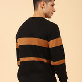 CABLE KNIT CONTRAST STRIPE SWEATER