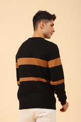 CABLE KNIT CONTRAST STRIPE SWEATER