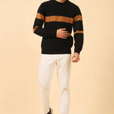 CABLE KNIT CONTRAST STRIPE SWEATER