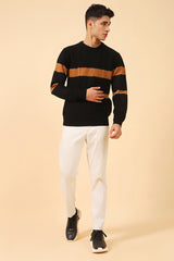 CABLE KNIT CONTRAST STRIPE SWEATER