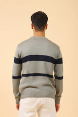 CABLE KNIT CONTRAST STRIPE SWEATER