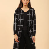 CHECKERED JACQUARD FRONT OPEN CARDIGAN