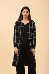 CHECKERED JACQUARD FRONT OPEN CARDIGAN