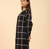 CHECKERED JACQUARD FRONT OPEN CARDIGAN