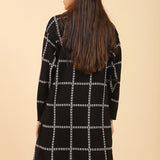 CHECKERED JACQUARD FRONT OPEN CARDIGAN