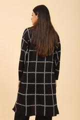 CHECKERED JACQUARD FRONT OPEN CARDIGAN