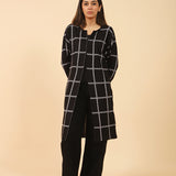 CHECKERED JACQUARD FRONT OPEN CARDIGAN