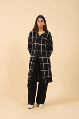 CHECKERED JACQUARD FRONT OPEN CARDIGAN