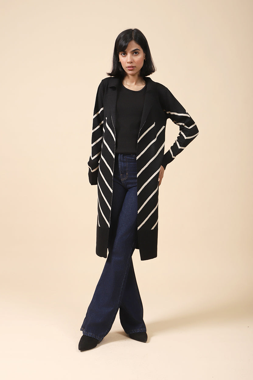 LONG CARDIGAN WITH NOTCH COLLAR