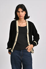 CONTRAST TRIM KNIT CARDIGAN