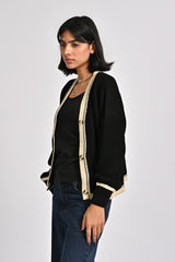 CONTRAST TRIM KNIT CARDIGAN