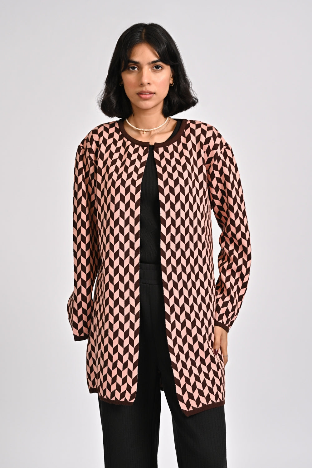 CASHMERE HAND-FEEL PATTERNED CARDIGAN