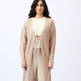 TIE FRONT LONG RIBBED CARDIGAN