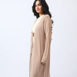 TIE FRONT LONG RIBBED CARDIGAN