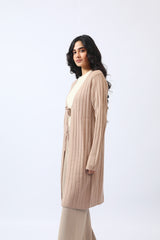 TIE FRONT LONG RIBBED CARDIGAN