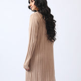 TIE FRONT LONG RIBBED CARDIGAN