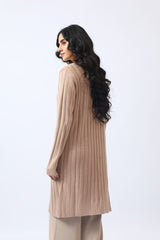 TIE FRONT LONG RIBBED CARDIGAN