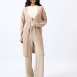 TIE FRONT LONG RIBBED CARDIGAN