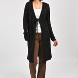 TIE FRONT LONG RIBBED CARDIGAN