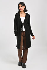 TIE FRONT LONG RIBBED CARDIGAN