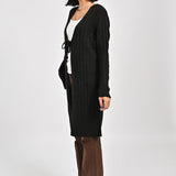 TIE FRONT LONG RIBBED CARDIGAN