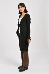 TIE FRONT LONG RIBBED CARDIGAN