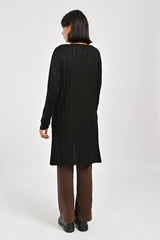 TIE FRONT LONG RIBBED CARDIGAN