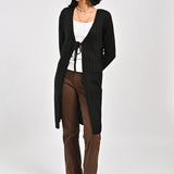 TIE FRONT LONG RIBBED CARDIGAN