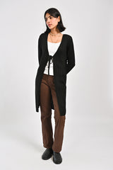 TIE FRONT LONG RIBBED CARDIGAN