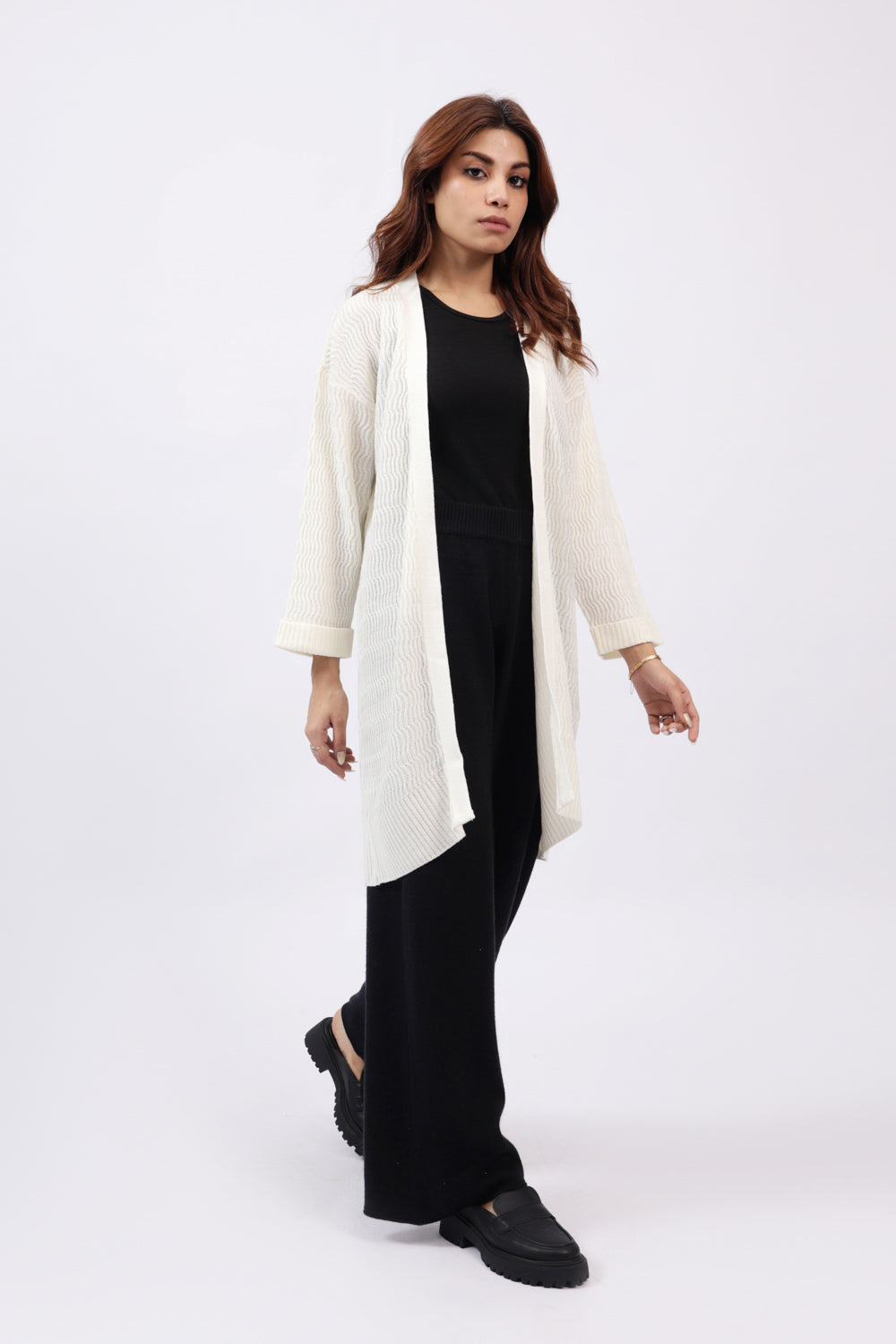 TEXTURED CARDIGAN WITH TURN UP SLEEVE