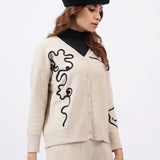 CONTRAST EMBROIDERED CARDIGAN