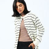 TEXTURED STRIPED LUREX CARDIGAN