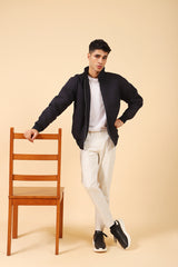 BAND COLLAR POLYESTER JACKET