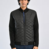 MOCK NECK CONTRAST SLEEVE QUILTED JACKET