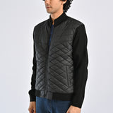 MOCK NECK CONTRAST SLEEVE QUILTED JACKET