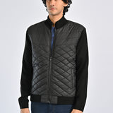 MOCK NECK CONTRAST SLEEVE QUILTED JACKET