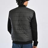 MOCK NECK CONTRAST SLEEVE QUILTED JACKET