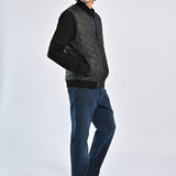 MOCK NECK CONTRAST SLEEVE QUILTED JACKET