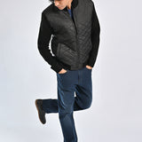 MOCK NECK CONTRAST SLEEVE QUILTED JACKET