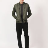 MOCK NECK CONTRAST SLEEVE QUILTED JACKET