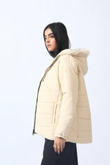 PUFFER JACKET WITH FUR DETAIL