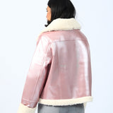 FAUX SHEARLING LINED FOIL JACKET