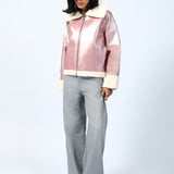 FAUX SHEARLING LINED FOIL JACKET