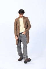 TEXTURED WOOL BLEND LONG COAT