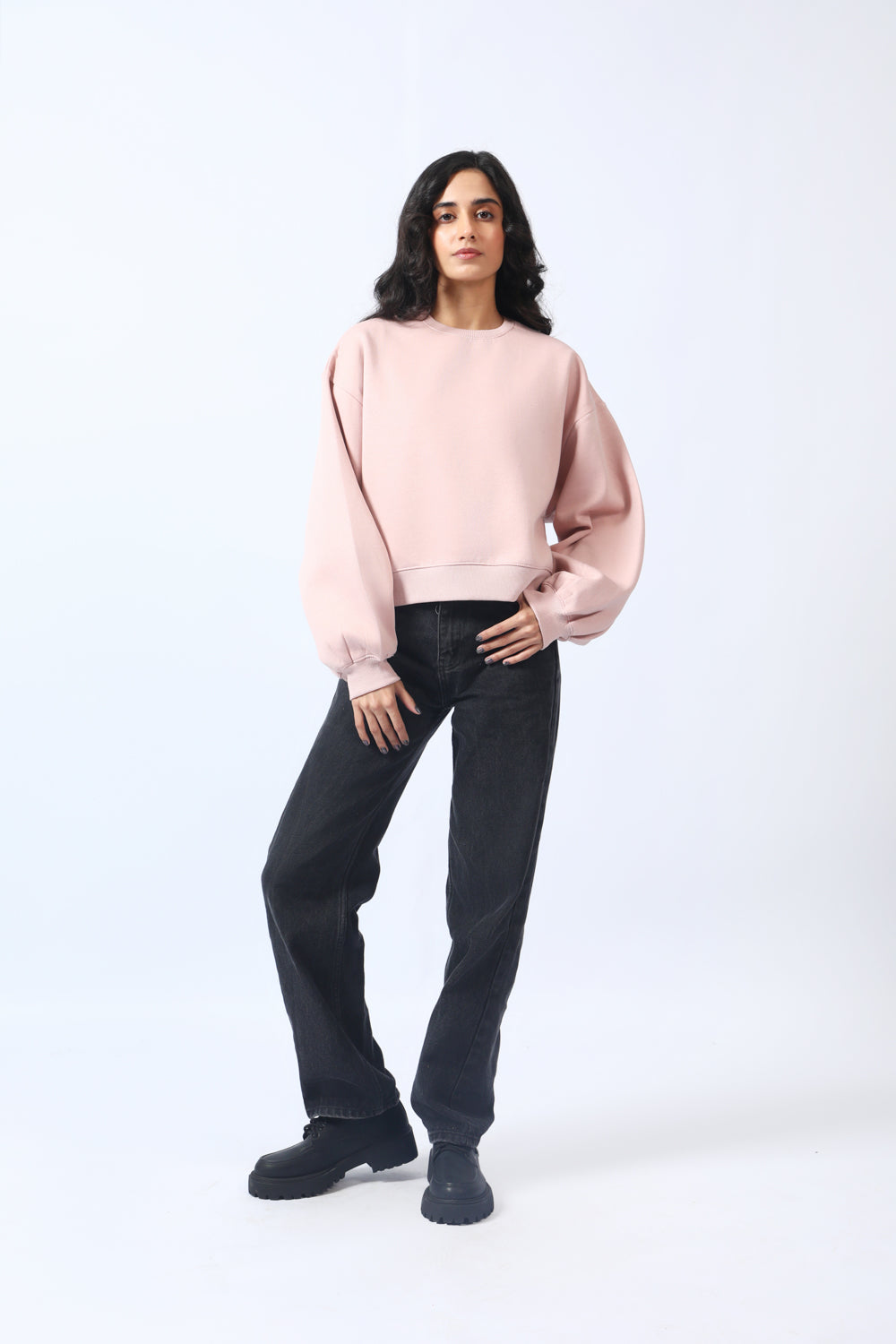 CROPPED SWEATSHIRT WITH BALLOON SLEEVE